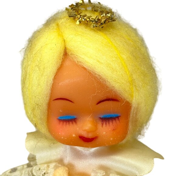 Angel Tree Topper Figurine Blonde Hair Lace Dress Cardboard Body Vintage MCM - Picture 2 of 7